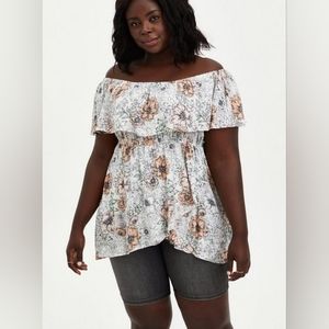 Torrid Cold Shoulder Top - Crinkle Gauze Floral White Size 2